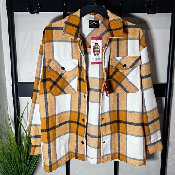 HFX Ladies’ Shirt Jacket plaid yellow size medium - Picture 3 of 16